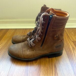Taos Renegade Combat Boots Suede Tan Side Lace Up Zip Motto Womens 10 - 10.5